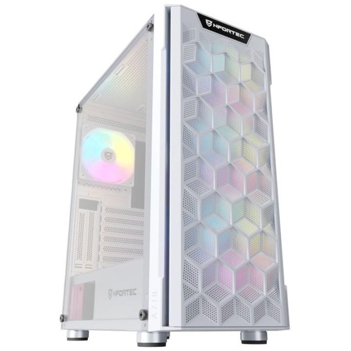 Nfortec Azir Torre ATX Frontal 3D Mallado 4 Ventiladores Cristal Templado Blanca
