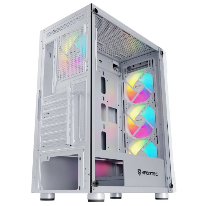 Nfortec Azir Torre ATX Frontal 3D Mallado 4 Ventiladores Cristal Templado Blanca