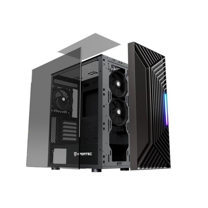 Nfortec Nervia ARGB Torre ATX Frontal Mallado 3D Cristal Templado 4 Ventiladores Negra