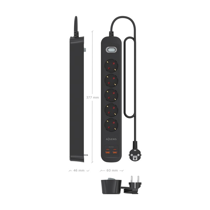 Regleta AISENS 5 Tomas 2xUSB-C 2xUSB-A (ASPS-2A2C15-BK)