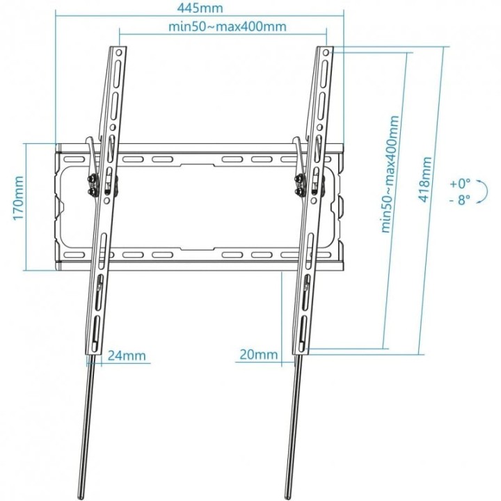 TooQ Soporte de Pared Inclinable para Monitor/TV 32"-70" VESA 400x400 Máx. 45Kg