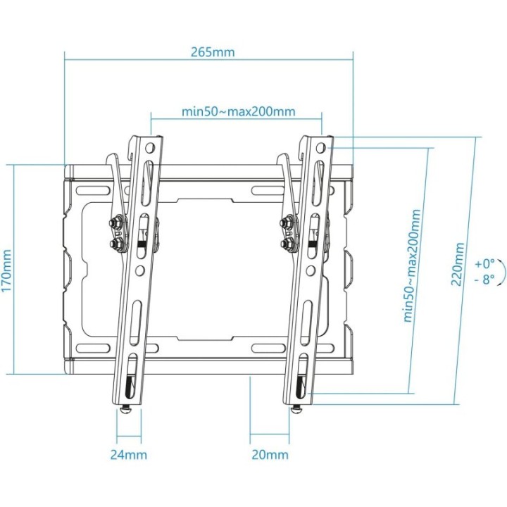 TooQ Soporte de Pared Inclinable para Monitor/TV 23"-43" VESA 200x200 Máx. 45Kg