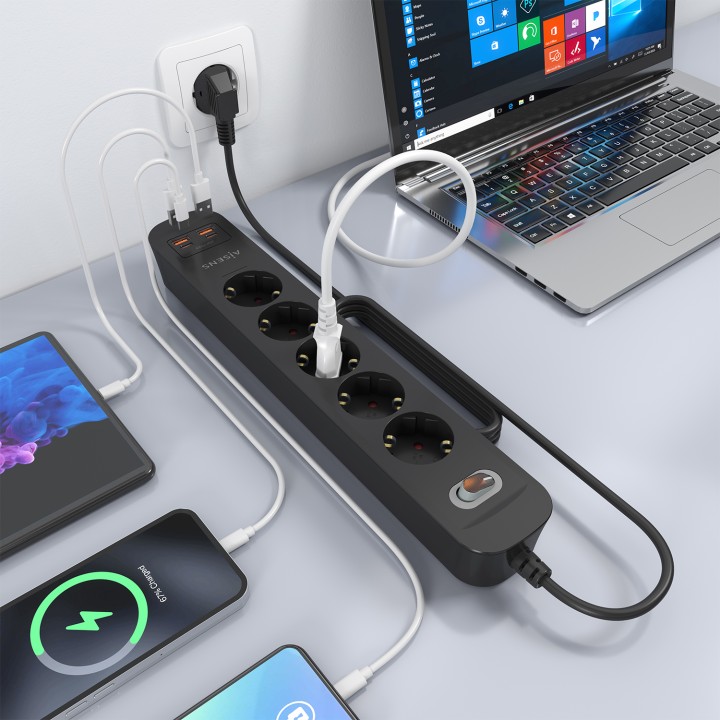 Regleta AISENS 5 Tomas 2xUSB-C 2xUSB-A (ASPS-2A2C15-BK)