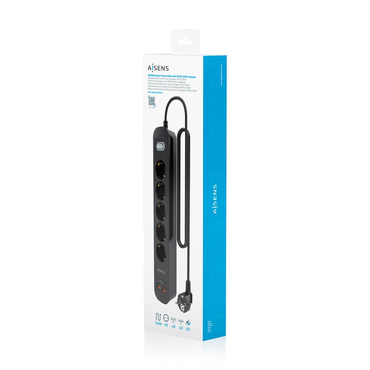 Regleta AISENS 5 Tomas 2xUSB-C 2xUSB-A (ASPS-2A2C15-BK)