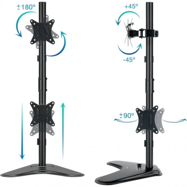 TooQ Soporte Vertical Inclinable Giratorio para 2 Monitores 17"-32" VESA 100x100 Máx. 9Kg