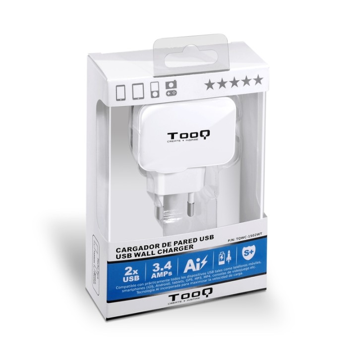 Tooq Cargador de Red USB 2xUSB 5V 3.4A
