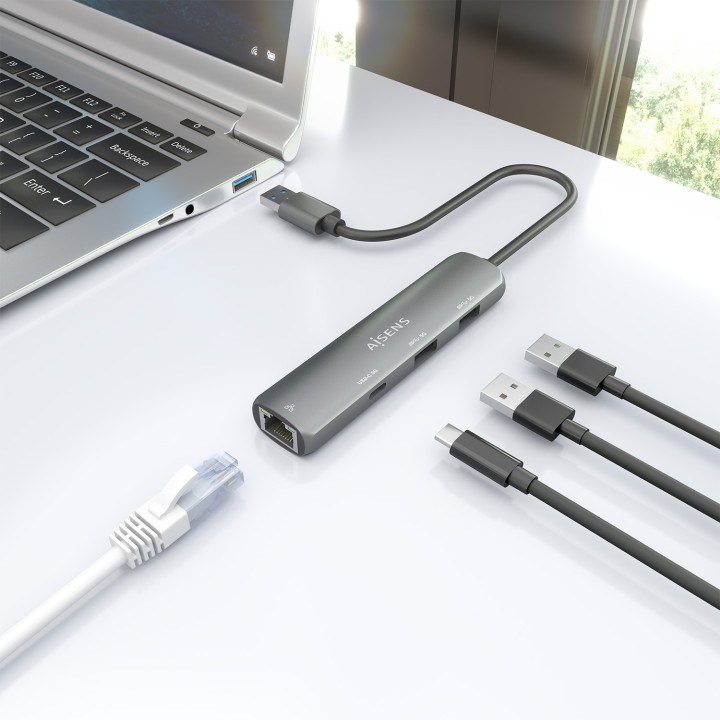 Hub AISENS USB-A a 2USB-A/1USB-C/1RJ45 (ASUC-4P035-GR)