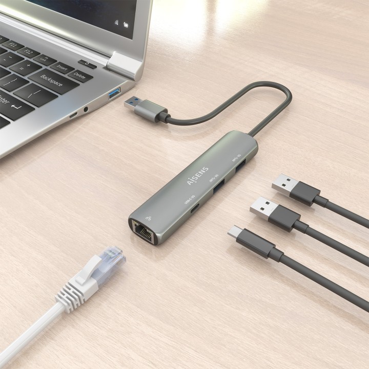 Hub AISENS USB-A a 2USB-A/1USB-C/1RJ45 (ASUC-4P035-GR)
