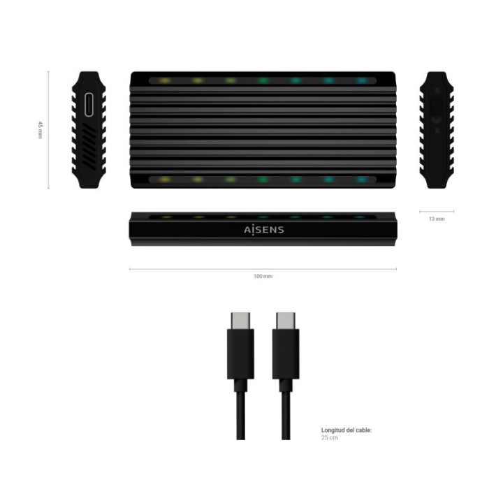 Aisens ASM2-RGB012B Caja Externa para Disco SSD M.2 SATA/NVMe USB-C