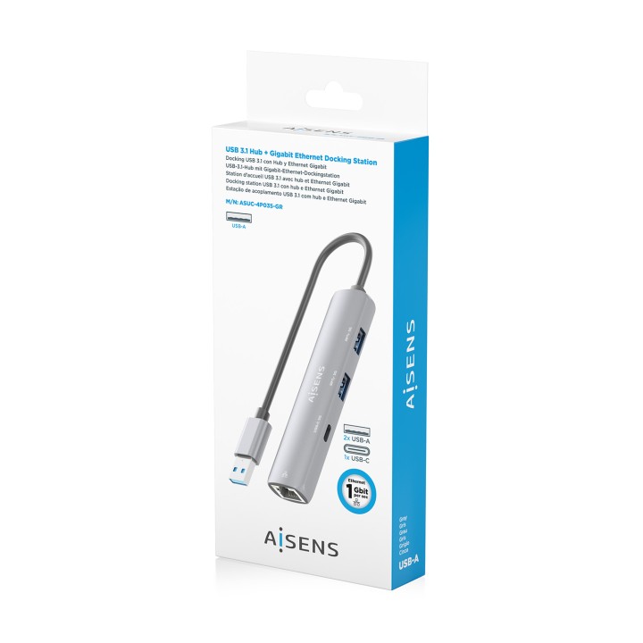 Hub AISENS USB-A a 2USB-A/1USB-C/1RJ45 (ASUC-4P035-GR)