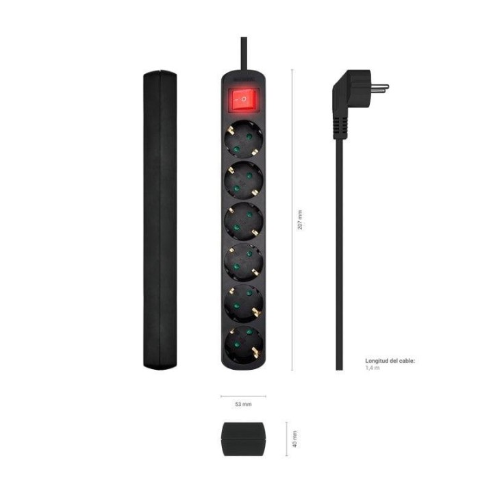 Aisens A154-0536 Regleta con Interruptor 6 Tomas Negra