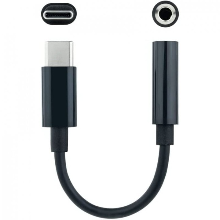 Nanocable Adaptador de Audio USB-C a Jack 3.5 Macho/Hembra 11cm Negro