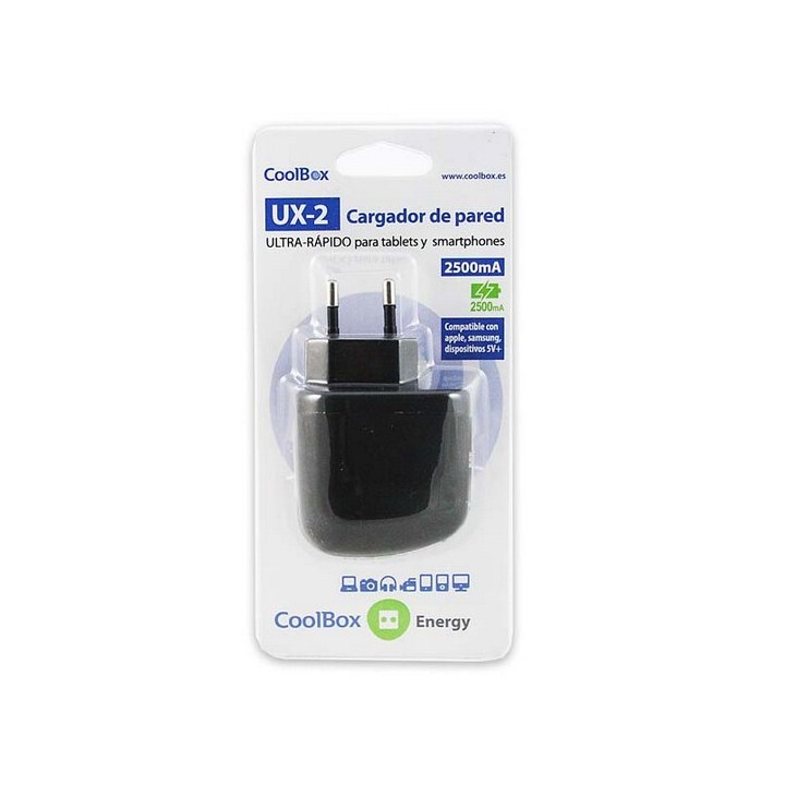 Cargador de Pared CoolBox 2x USB 2.0 Negro (UX-2)