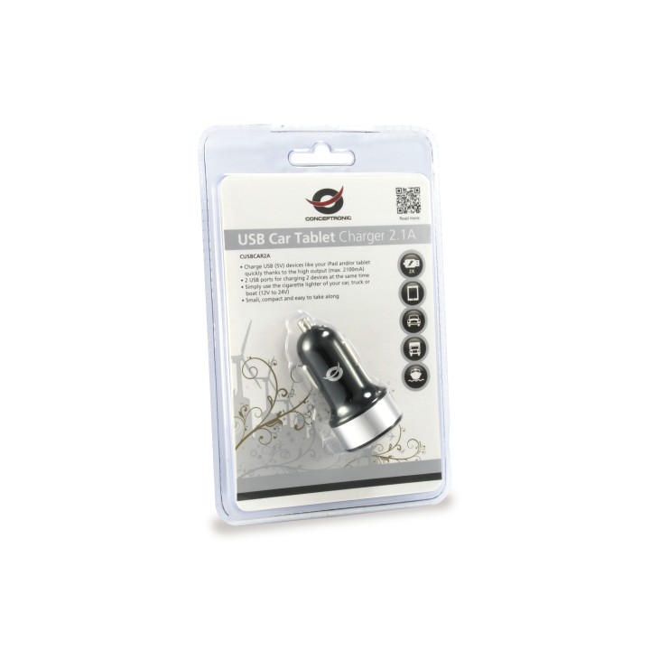 Cargador CONCEPTRONIC Coche 2xUSB 2.0 Negro (CUSBCAR2A)