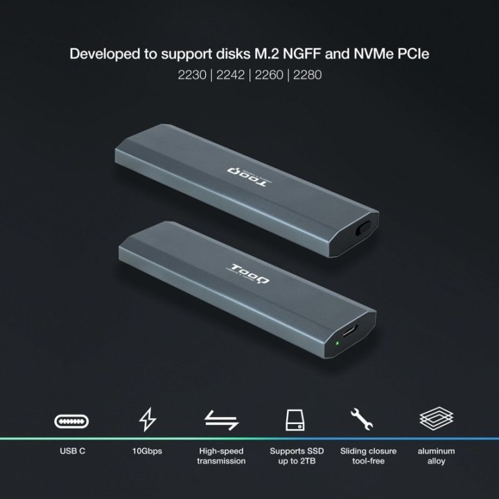 TooQ SHURA Caja Externa para SSD M.2 NGFF/NVMe Gris