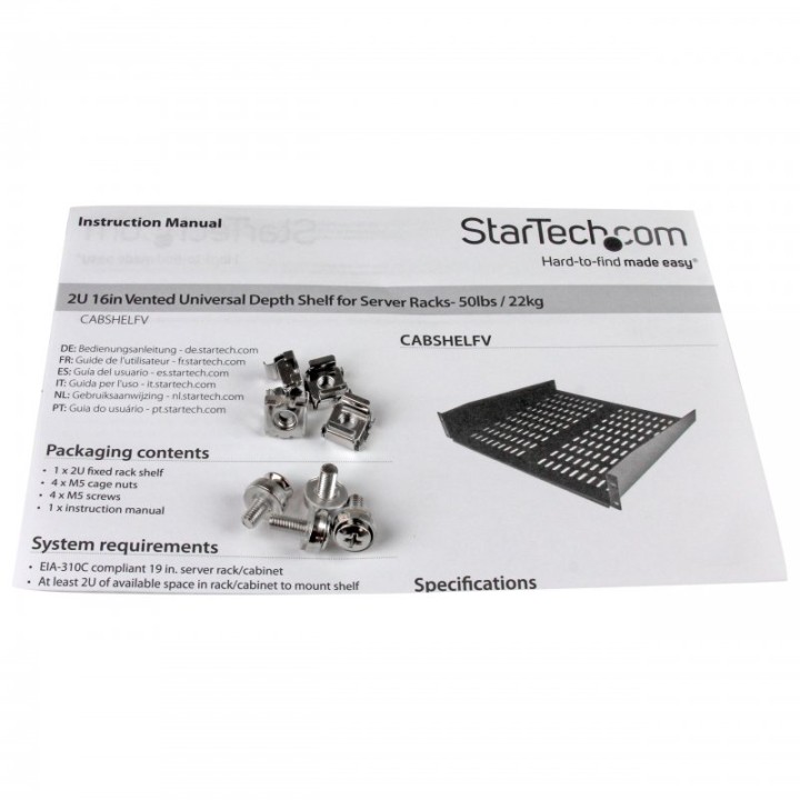 StarTech Bandeja Cantilever Rack 2U 16" hasta 22kg