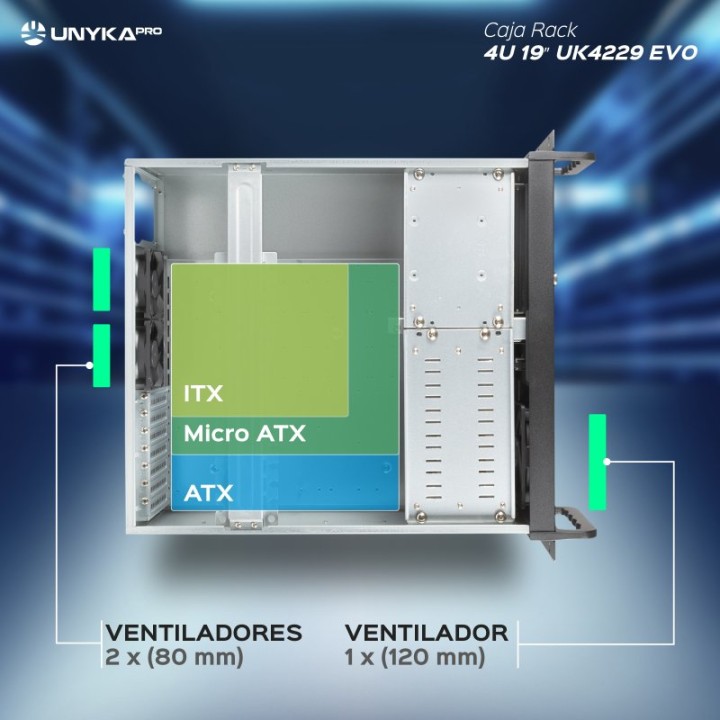 UNYKAch UK4229 EVO Caja Rack ATX 19" 4U USB 3.0 Negra Sin Fuente