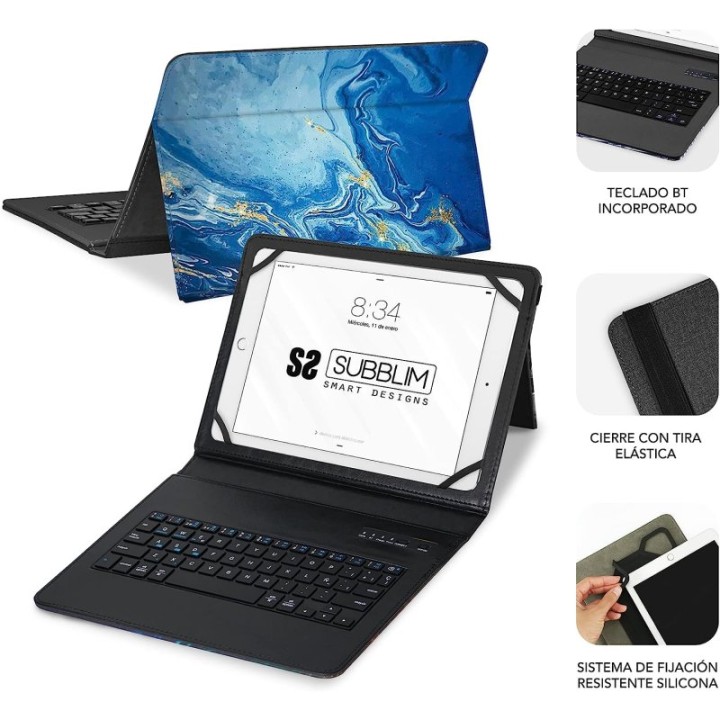 Subblim Keytab Pro Funda con Teclado Bluetooth Mármol Azul para Tablet hasta 9-11"