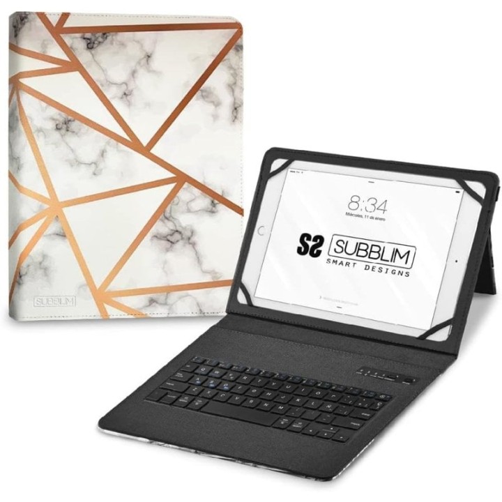 Subblim Keytab Pro Funda con Teclado Bluetooth Mármol Blanco para Tablet 9.6-11"