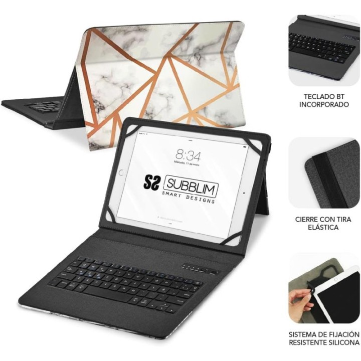 Subblim Keytab Pro Funda con Teclado Bluetooth Mármol Blanco para Tablet 9.6-11"
