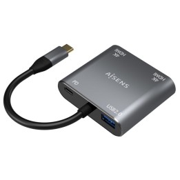 Aisens A109-0625 Adaptador USB-C a 2xHDMI/USB-C/USB 2.0 15cm Gris