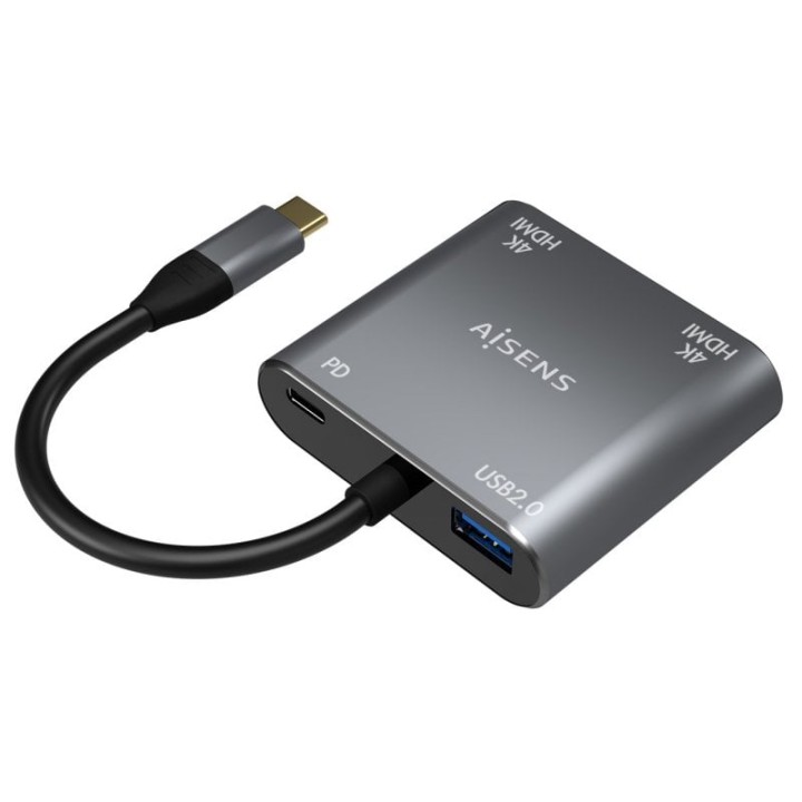 Aisens A109-0625 Adaptador USB-C a 2xHDMI/USB-C/USB 2.0 15cm Gris