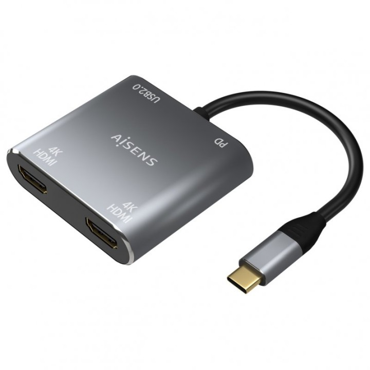 Aisens A109-0625 Adaptador USB-C a 2xHDMI/USB-C/USB 2.0 15cm Gris
