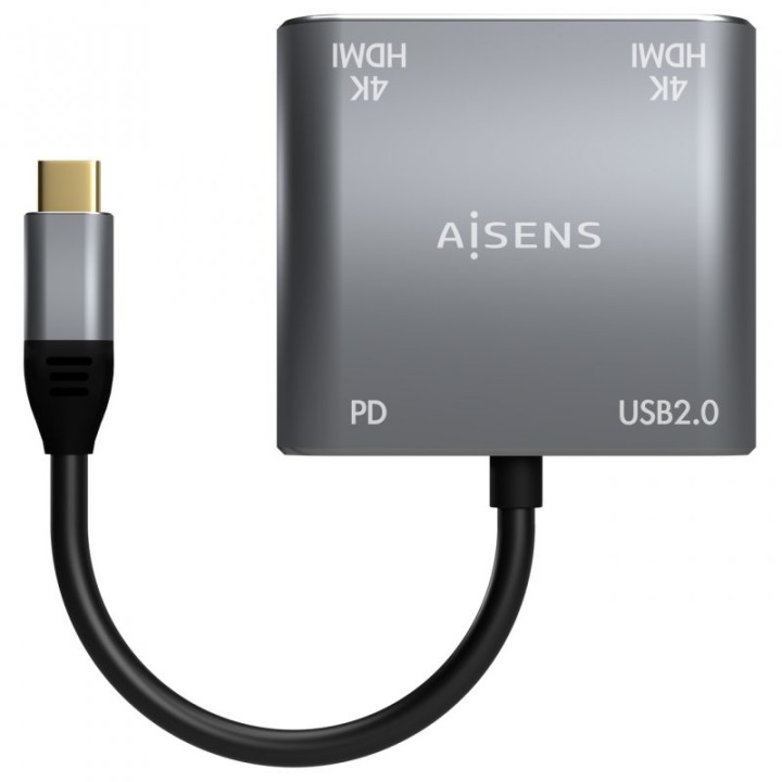 Aisens A109-0625 Adaptador USB-C a 2xHDMI/USB-C/USB 2.0 15cm Gris