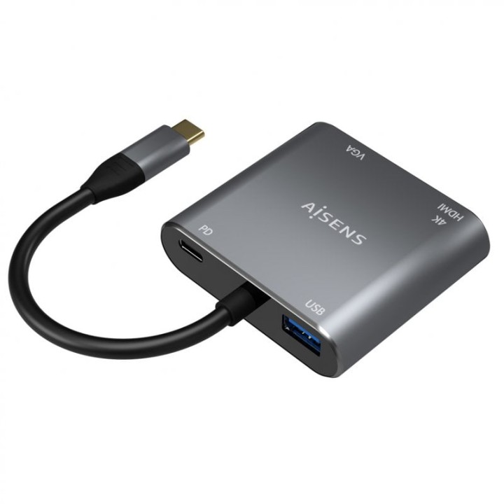 Aisens A109-0626 Adaptador USB-C a HDMI/VGA/USB-C/USB 3.0 15cm Gris
