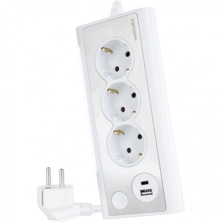 Nanocable Regleta de Sobremesa con Interruptor 3 Tomas Schuko + 2 USB 1.5m