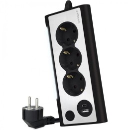 Nanocable Regleta de Sobremesa con Interruptor 3 Tomas Schuko + 2 USB 1.5m Plata/Negro