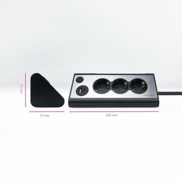 Nanocable Regleta de Sobremesa con Interruptor 3 Tomas Schuko + 2 USB 1.5m Plata/Negro