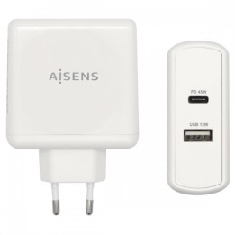 Aisens ASCH-2PD45A-W Cargador de Pared USB 2.0/USB-C 57W Blanco