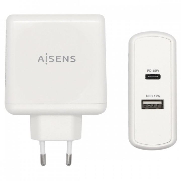 Aisens ASCH-2PD45A-W Cargador de Pared USB 2.0/USB-C 57W Blanco