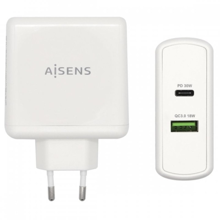 Aisens ASCH-2PD30QC-W Cargador de Pared USB 2.0/USB-C 48W Blanco