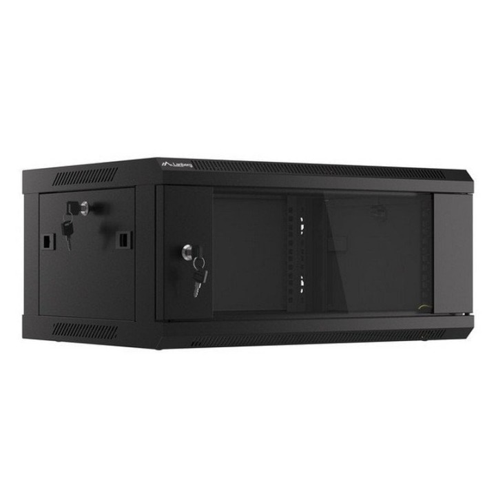Armario rack mural Lanberg WF01-6404-10B 4U IP20 acero laminado puerta vidrio negro