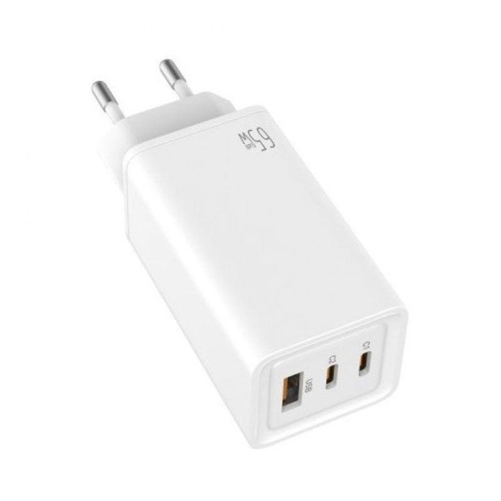 Cargador GaN Leotec LECSPH65W3 Blanco 65W 2xUSB-C PD 1xUSB-A Protección avanzada