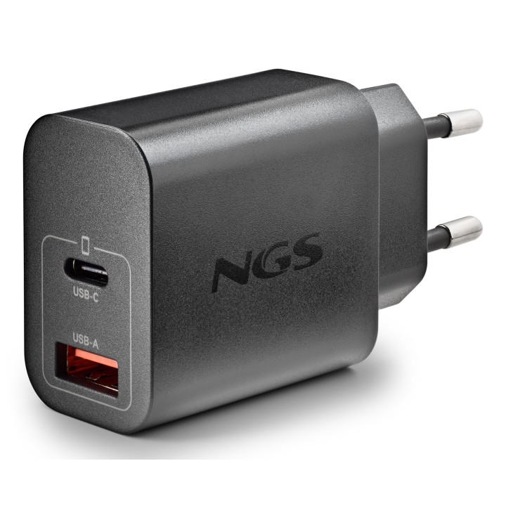 Cargador NGS GaN 20W 1USB-A 1USB-C Negro (ERA20WBLACK)