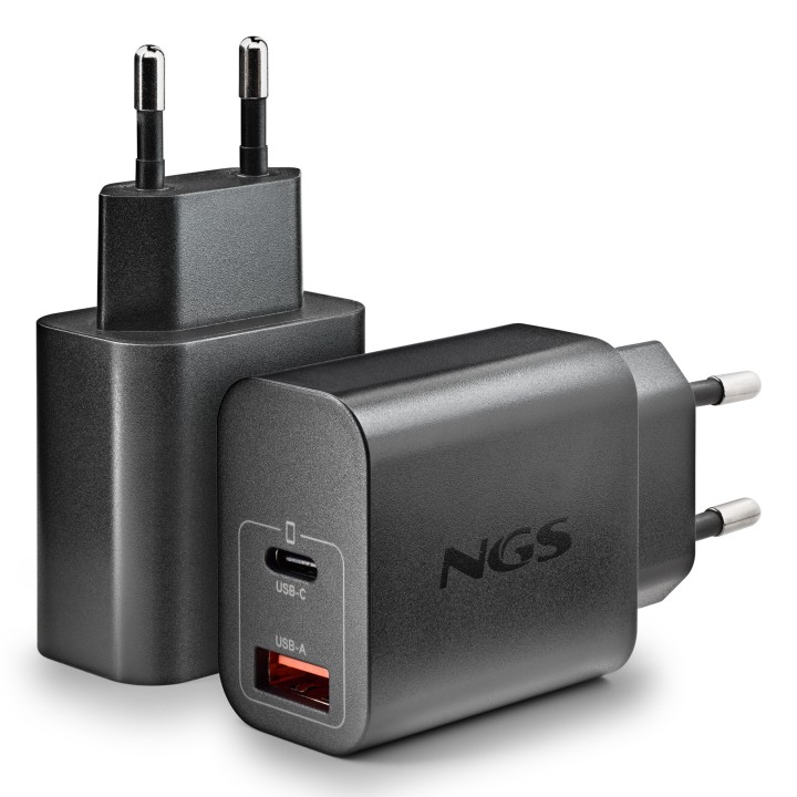 Cargador NGS GaN 20W 1USB-A 1USB-C Negro (ERA20WBLACK)