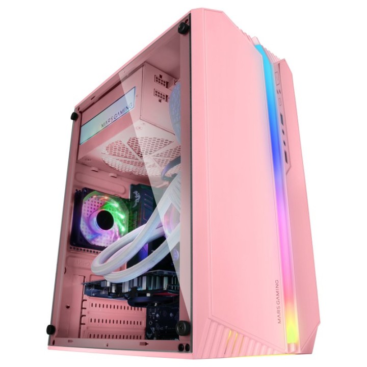 Mars Gaming MC-S1 Caja PC Micro-ATX Ultra-Compacta ARGB 12 Modos USB 3.0 Ventana Rosa
