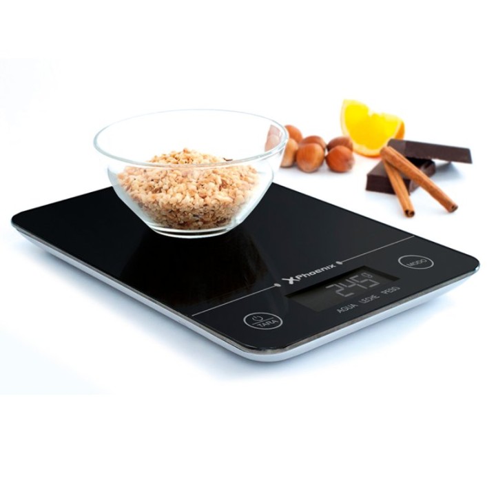 Phoenix PHKSCALEB Báscula de Cocina Digital Rectangular Negra