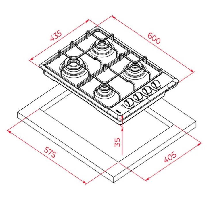 Teka HLX 540 Placa de Gas 4 Zonas 60cm Acero Inoxidable