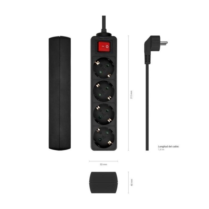 Aisens Regleta con Interruptor 4 Tomas 1.4m Negra
