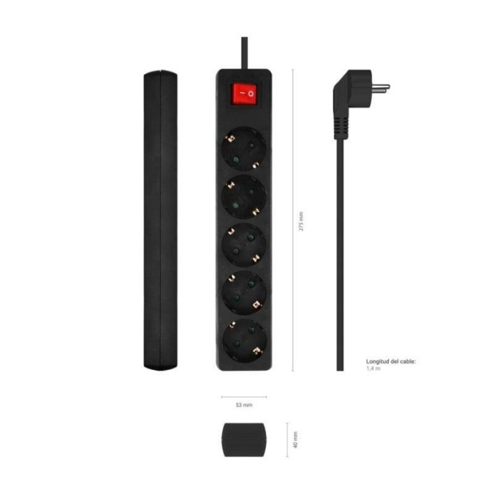 Aisens Regleta con Interruptor 5 Tomas 1.4m Negra