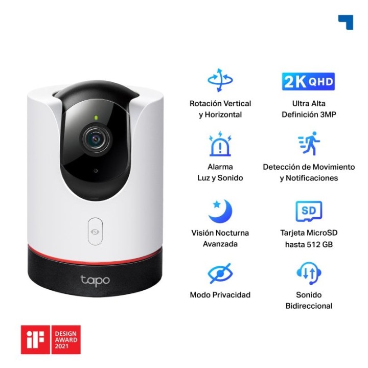 Tapo C225 Cámara de Vigilancia 360º Interior, 2K QHD, Detección IA Gratuita Avanzada, Visión Nocturna