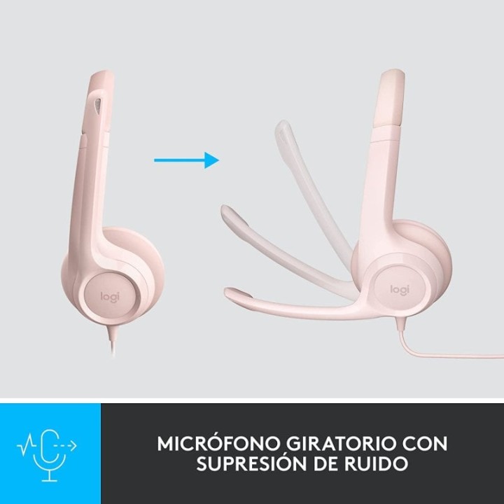 Logitech H390 Auriculares con Cable y Supresión de Ruido funciona con Chromebook Rosas
