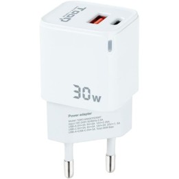 TooQ TQWC-GANQCPD30WT Cargador de Pared Dual USB-C/USB 2.0 30W Blanco