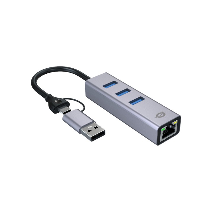 Adaptador CONCEPTRONIC USB-A/C a 3USB-A/1RJ45 (ABBY25G)