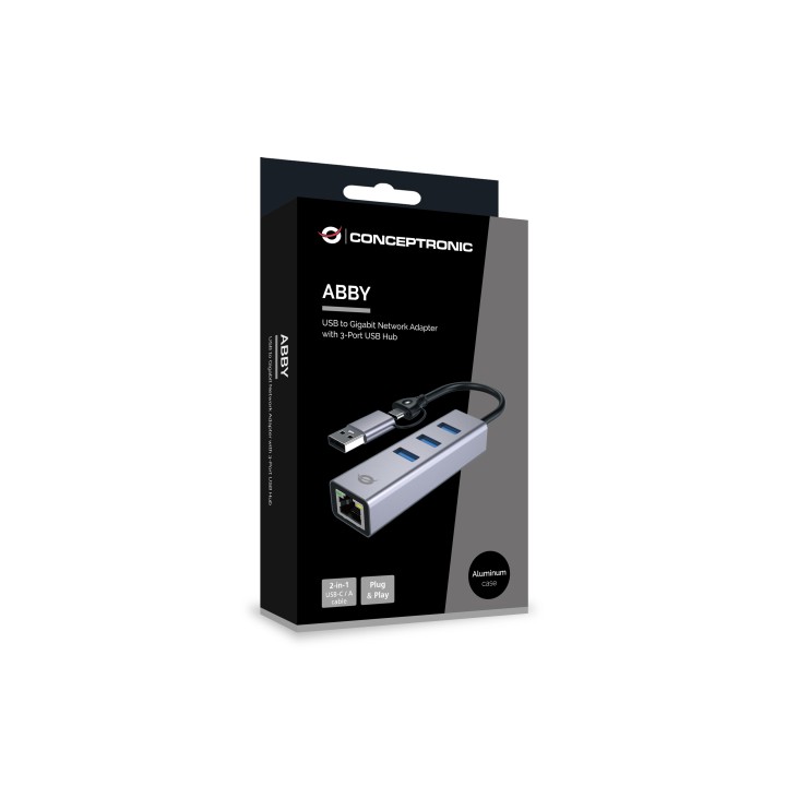 Adaptador CONCEPTRONIC USB-A/C a 3USB-A/1RJ45 (ABBY25G)