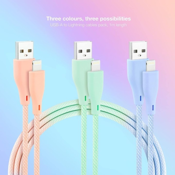 Nanocable Pack 3 Cables Mallados USB 2.0 a Lightning Macho/Macho 1m Rosa/Azul/Verde